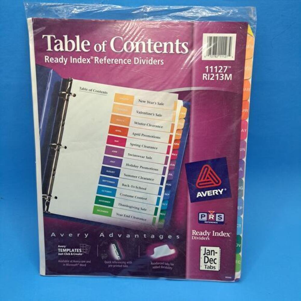 Avery Monthly Dividers AVE11127 Jan-Dec Preprinted Tabs Multicolor Plastic NIP